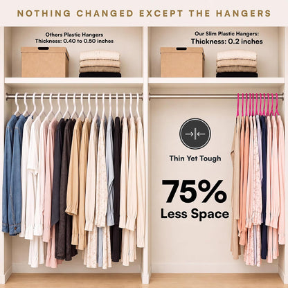 Pink Plastic Hangers 55 Pack - 10 lb Heavy Duty Pink Clothes Hangers for Closet - 0.20" Slim & Space Saving Coat Hangers - Girl's Room Clothing Hangers for Dresses Skirts Blouses