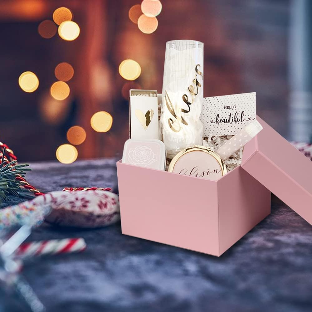 Square Gift Boxes with Lids Set of 4 Pink Gift Box Assorted Sizes Nesting Gift Boxes for Presents Birthday Bridesmaid Wedding Valentines Christmas Party Favor Boxes