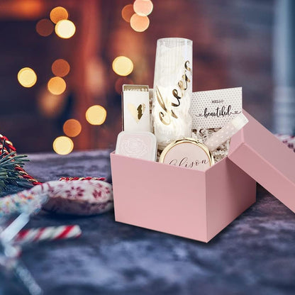 Square Gift Boxes with Lids Set of 4 Pink Gift Box Assorted Sizes Nesting Gift Boxes for Presents Birthday Bridesmaid Wedding Valentines Christmas Party Favor Boxes