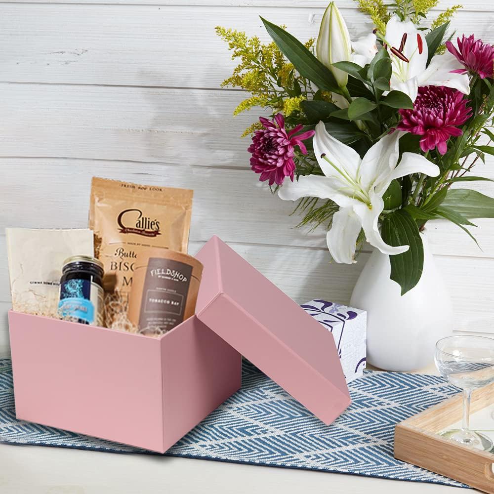 Square Gift Boxes with Lids Set of 4 Pink Gift Box Assorted Sizes Nesting Gift Boxes for Presents Birthday Bridesmaid Wedding Valentines Christmas Party Favor Boxes