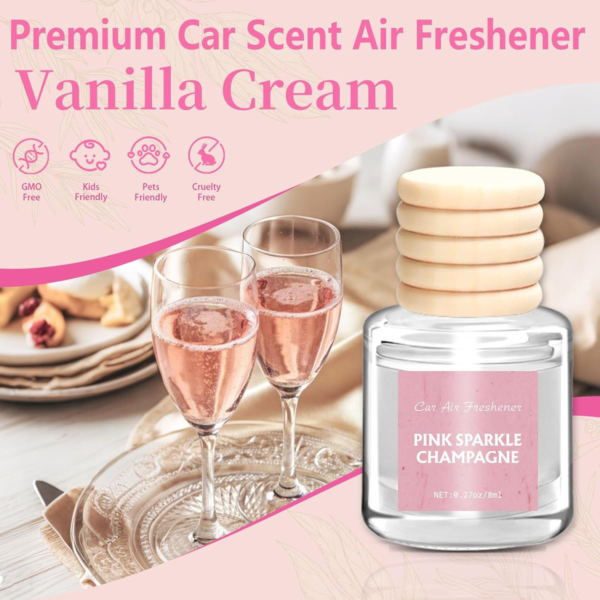Car Air Freshener - Pink Sparkle Champagne Fragrance, 6 Pack