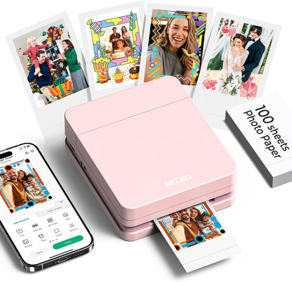 PP01 Photo Printer with 100 Sheets Photo Papaer, Pink