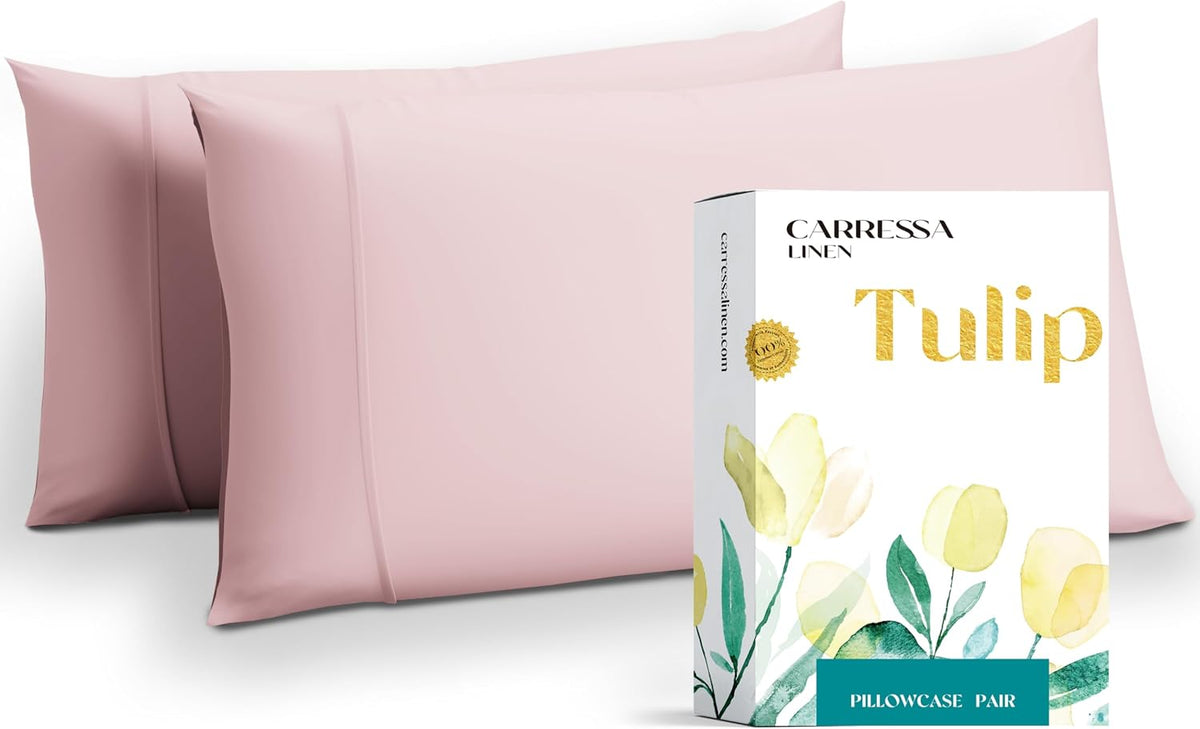 Egyptian Cotton Pillow Cases Queen Size Set of 2 - Luxury 800 Series High Thread Count Standard Cotton Pillow Cases (Crisp Blush), Soft, Cooling, Sateen Weave Hotel Pillowcover