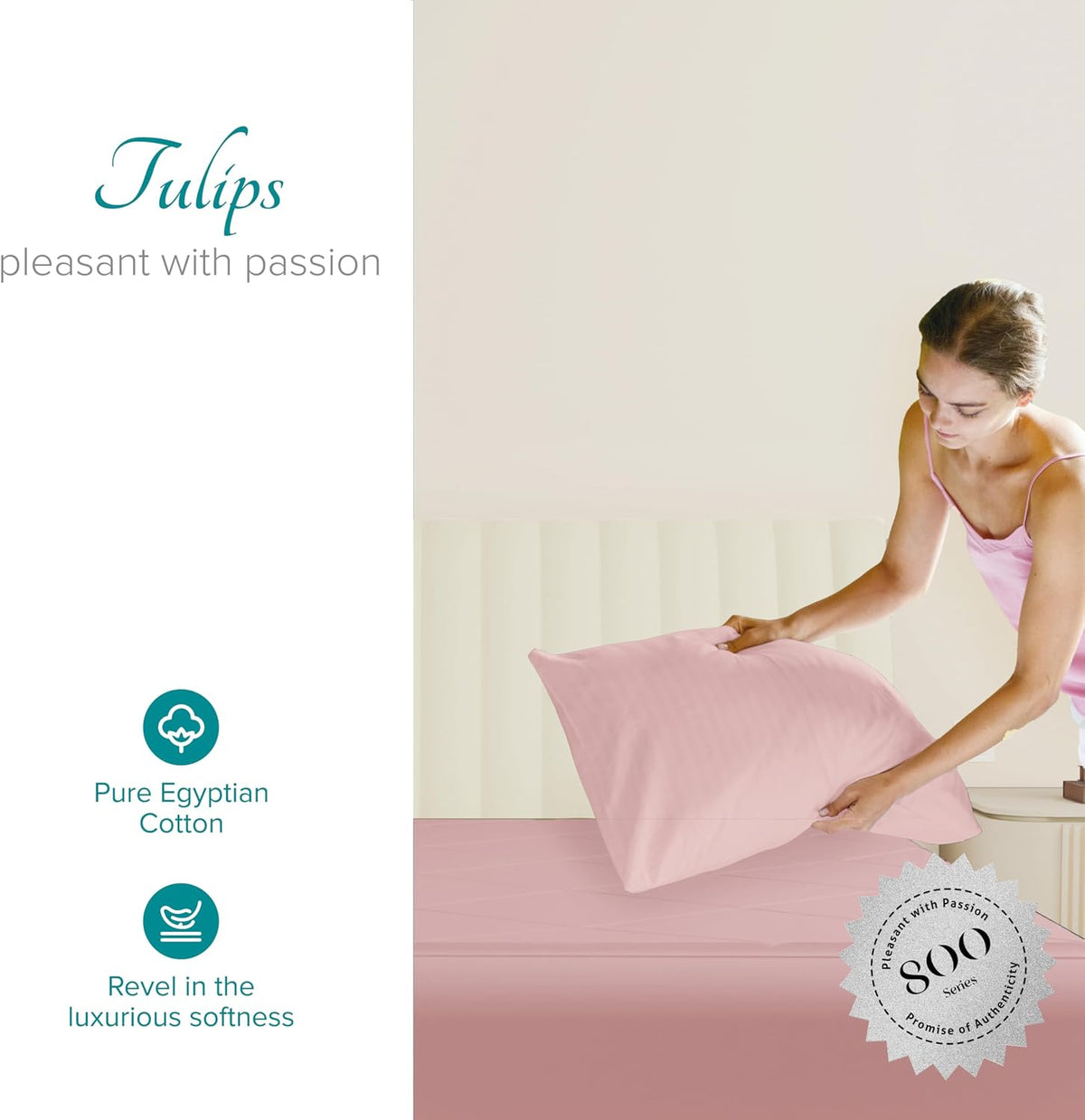 Egyptian Cotton Pillow Cases Queen Size Set of 2 - Luxury 800 Series High Thread Count Standard Cotton Pillow Cases (Crisp Blush), Soft, Cooling, Sateen Weave Hotel Pillowcover