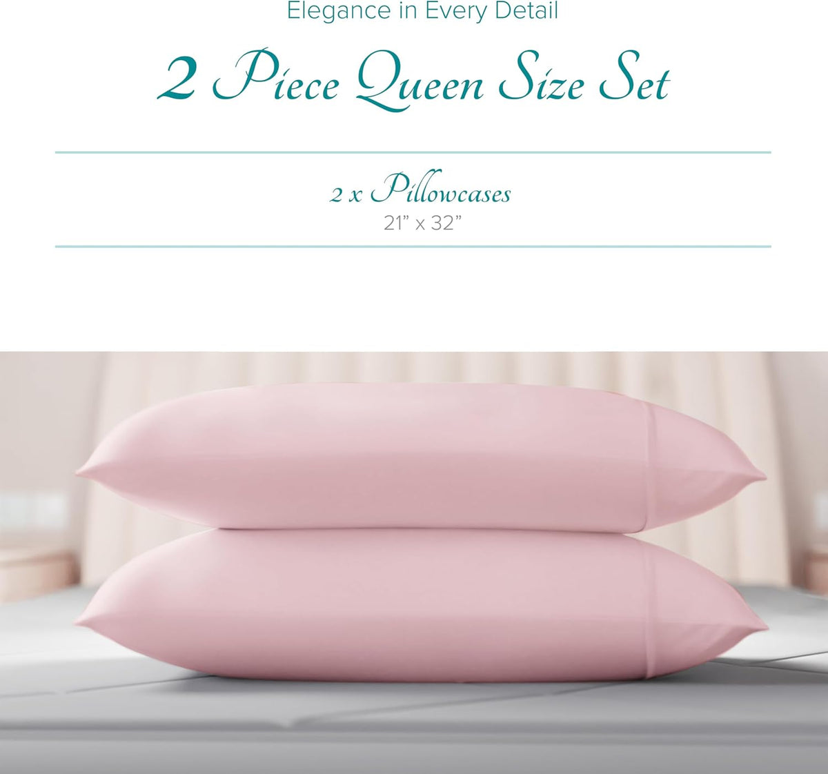 Egyptian Cotton Pillow Cases Queen Size Set of 2 - Luxury 800 Series High Thread Count Standard Cotton Pillow Cases (Crisp Blush), Soft, Cooling, Sateen Weave Hotel Pillowcover