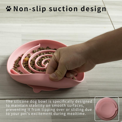 Slow Feeder Dog Bowls, Dishwasher Microwave Safe Silicone Puppy Puzzle Bowl with Non-Slip Design for Eating (Powder Pink)