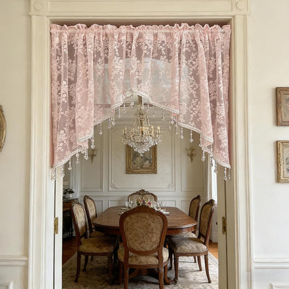 Pink Lace Kitchen Curtain Swag Floral Sheer Curtain Valance
