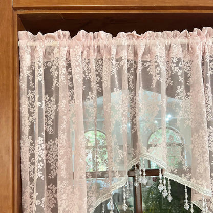 Pink Lace Kitchen Curtain Swag Floral Sheer Curtain Valance