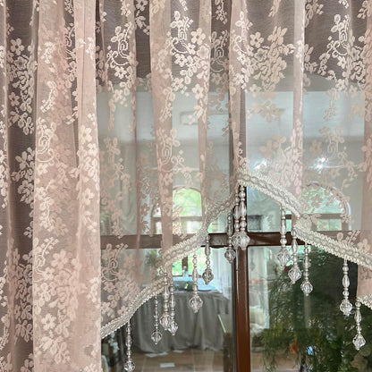 Pink Lace Kitchen Curtain Swag Floral Sheer Curtain Valance