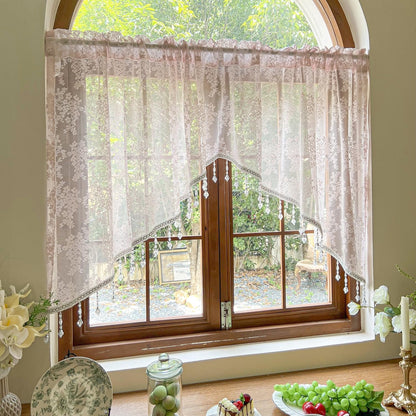 Pink Lace Kitchen Curtain Swag Floral Sheer Curtain Valance