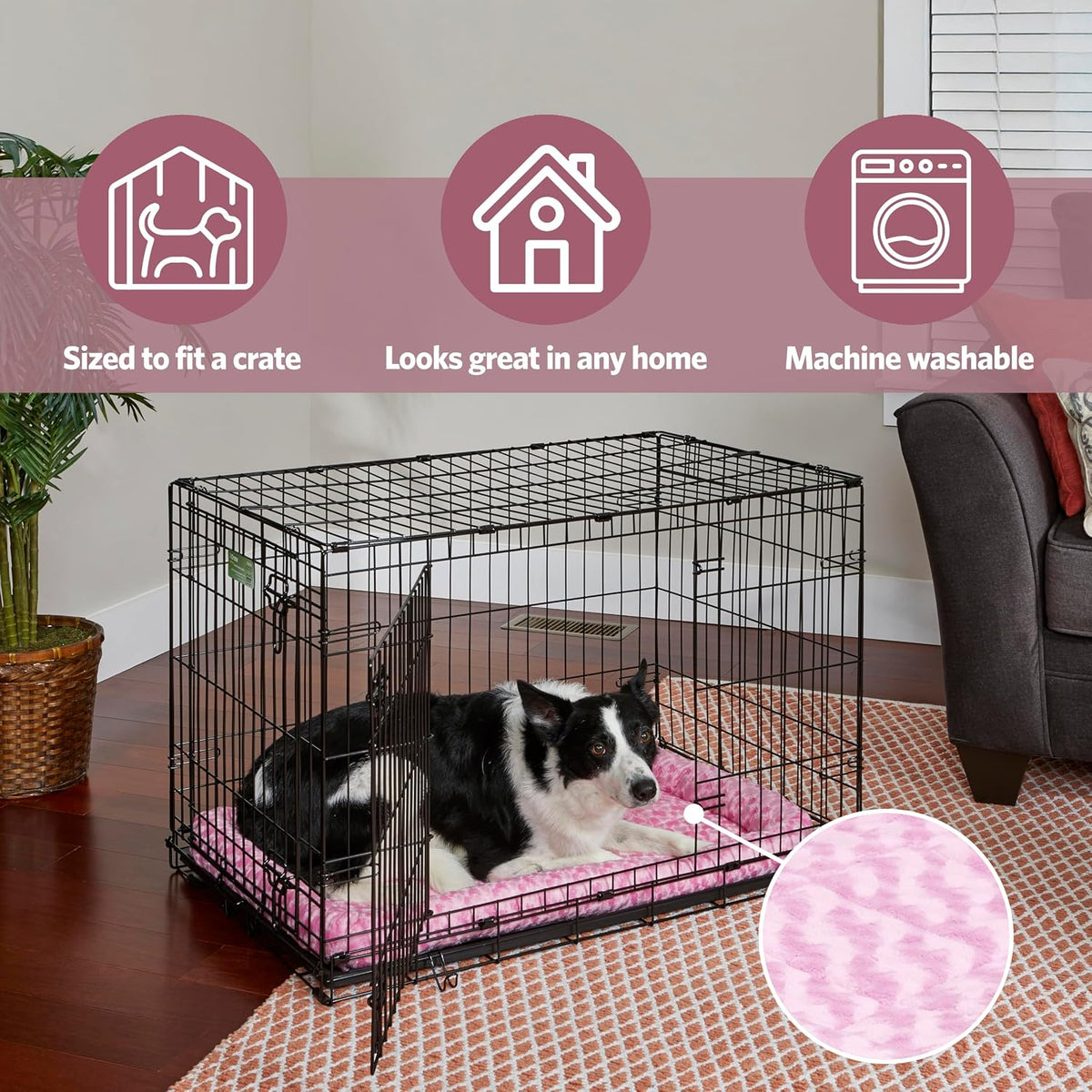 QuietTime Fashion XS Dog Bed - Pink Faux Fur Bolster, Ultra-Soft and Machine Washable, Fits 22-Inch Crates and Carriers, for Small Dogs and Cats