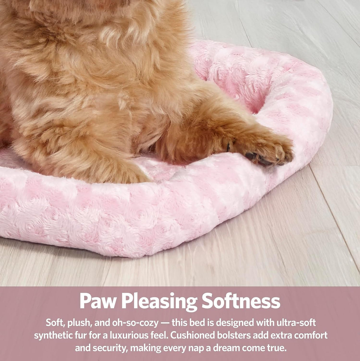QuietTime Fashion XS Dog Bed - Pink Faux Fur Bolster, Ultra-Soft and Machine Washable, Fits 22-Inch Crates and Carriers, for Small Dogs and Cats