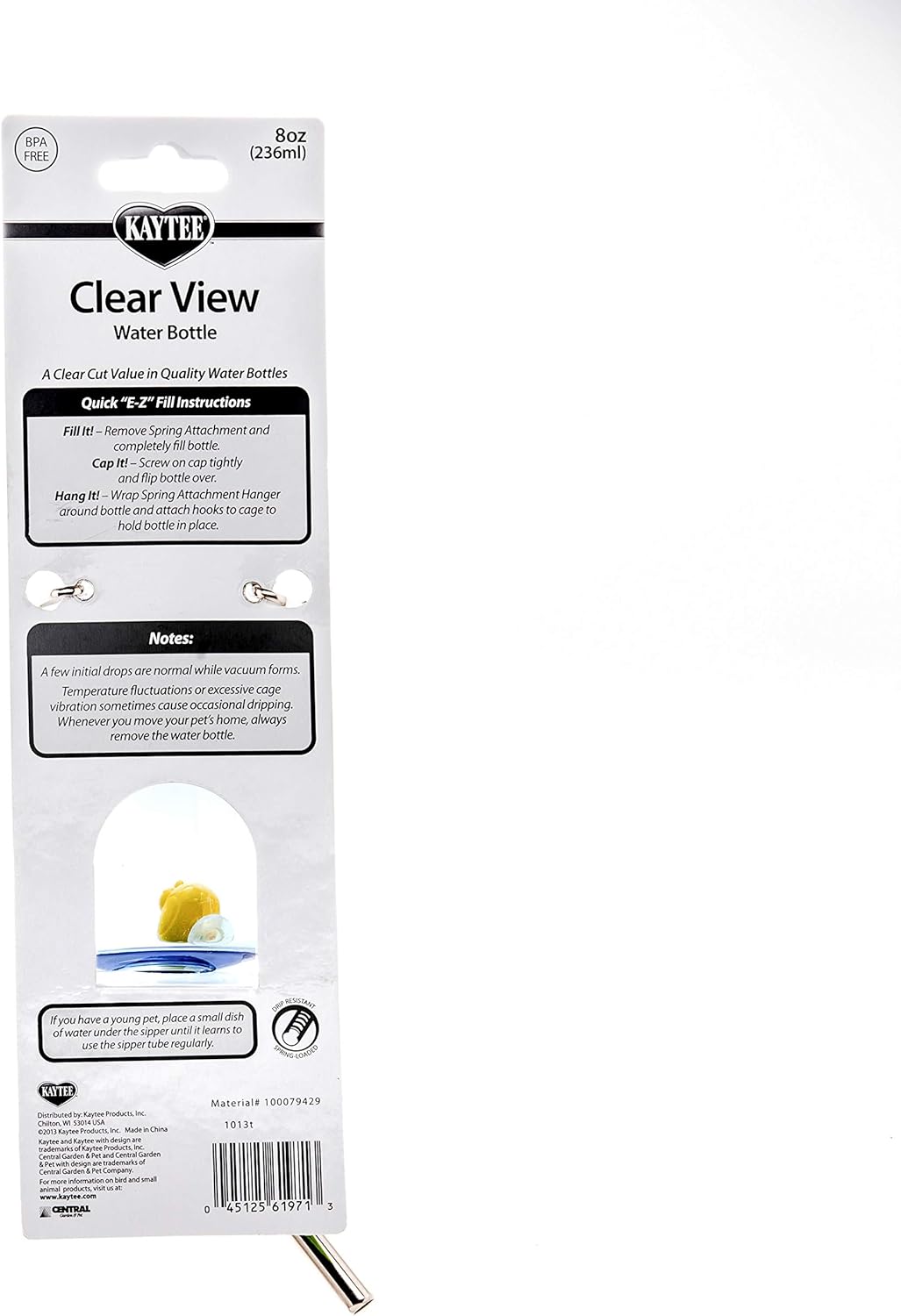Kaytee Clear View Water Bottle for Pet Gerbils, Hamsters & Mice, 8 oz