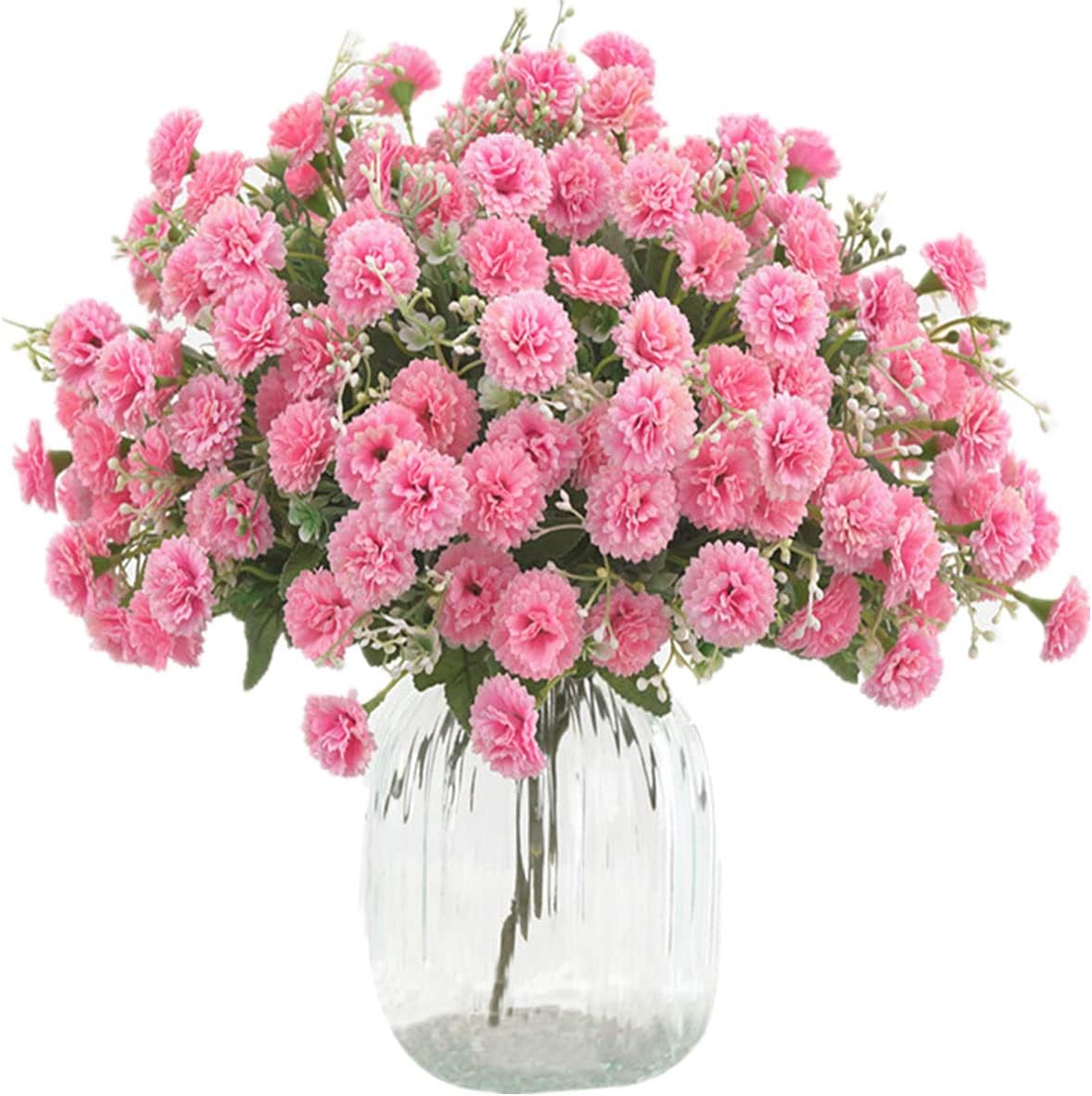 2pcs Small Carnation Artificial Flowers Bulk Fake Flower with Stems Silk Carnation Flowers for Outdoors Wedding Home Hotel Decorations (Pink)