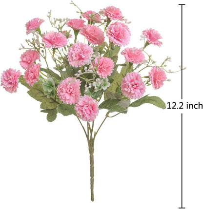 2pcs Small Carnation Artificial Flowers Bulk Fake Flower with Stems Silk Carnation Flowers for Outdoors Wedding Home Hotel Decorations (Pink)
