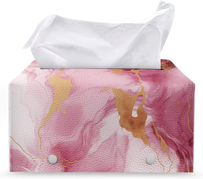 Pink Marble Print Rectangle Tissue Box Cover Modern PU Leather Rectangular Tissue Box Lightweight Waterproof Tissue Cover Decorative Organizer for Bathroom Vanity Countertop