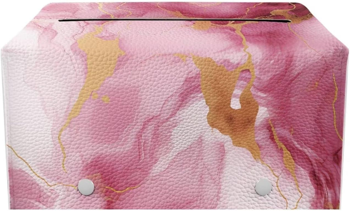 Pink Marble Print Rectangle Tissue Box Cover Modern PU Leather Rectangular Tissue Box Lightweight Waterproof Tissue Cover Decorative Organizer for Bathroom Vanity Countertop