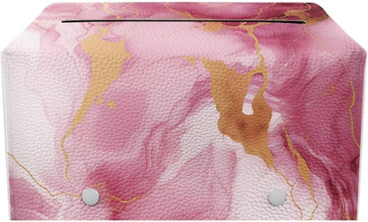 Pink Marble Print Rectangle Tissue Box Cover Modern PU Leather Rectangular Tissue Box Lightweight Waterproof Tissue Cover Decorative Organizer for Bathroom Vanity Countertop