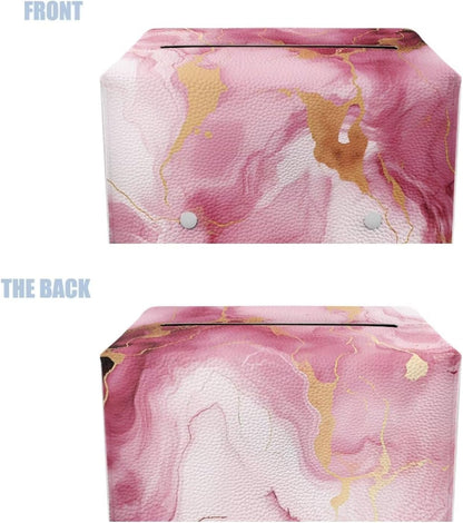 Pink Marble Print Rectangle Tissue Box Cover Modern PU Leather Rectangular Tissue Box Lightweight Waterproof Tissue Cover Decorative Organizer for Bathroom Vanity Countertop