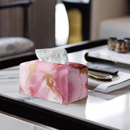 Pink Marble Print Rectangle Tissue Box Cover Modern PU Leather Rectangular Tissue Box Lightweight Waterproof Tissue Cover Decorative Organizer for Bathroom Vanity Countertop