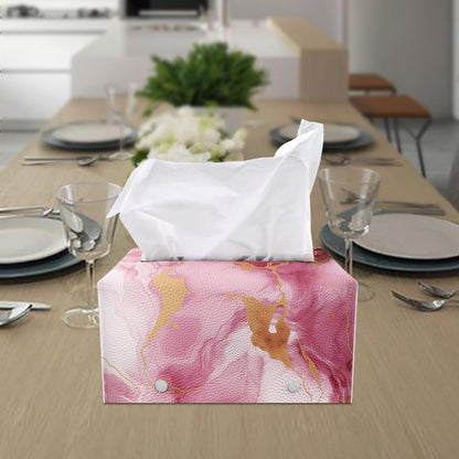 Pink Marble Print Rectangle Tissue Box Cover Modern PU Leather Rectangular Tissue Box Lightweight Waterproof Tissue Cover Decorative Organizer for Bathroom Vanity Countertop