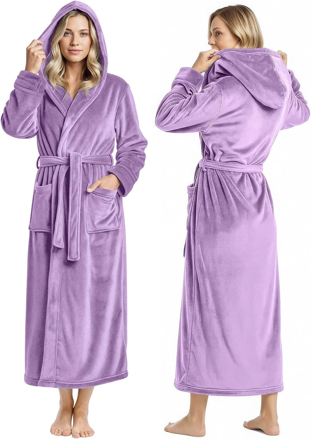 Premium Ultra Soft Robes for Women with Hood Plush Fleece Long Bathrobe