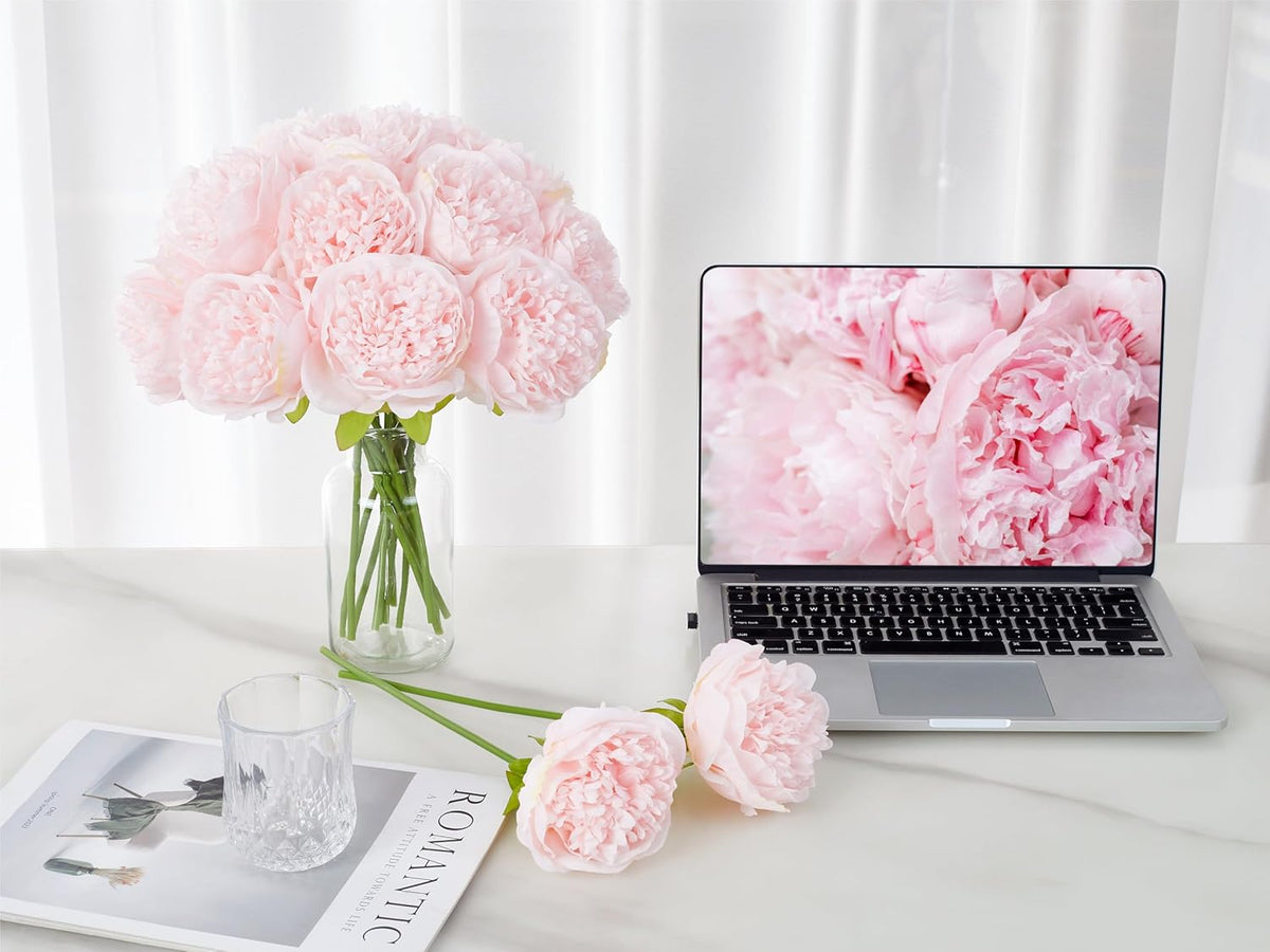10PCS Artificial Peony Flowers, Real Touch Fake Silk Bouquet with Stems for Home Mothers Day Wedding Party Centerpieces Table Decoration Indoor(Light Pink)