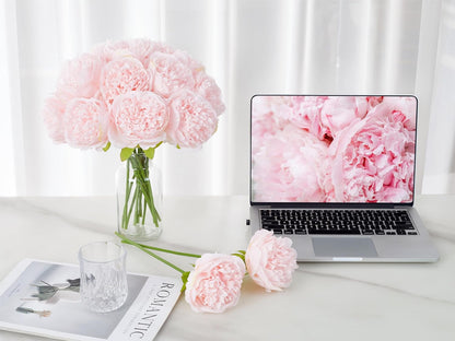 10PCS Artificial Peony Flowers, Real Touch Fake Silk Bouquet with Stems for Home Mothers Day Wedding Party Centerpieces Table Decoration Indoor(Light Pink)