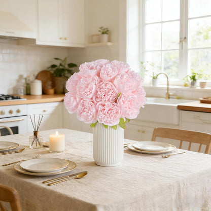 10PCS Artificial Peony Flowers, Real Touch Fake Silk Bouquet with Stems for Home Mothers Day Wedding Party Centerpieces Table Decoration Indoor(Light Pink)