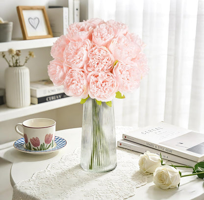 10PCS Artificial Peony Flowers, Real Touch Fake Silk Bouquet with Stems for Home Mothers Day Wedding Party Centerpieces Table Decoration Indoor(Light Pink)