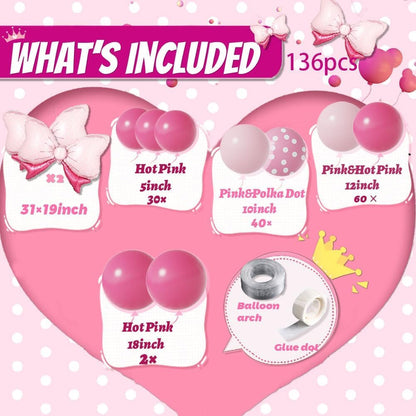 Pink Balloon Garland Arch Kit with Large Bow Balloons Pink Rose Polka Dot