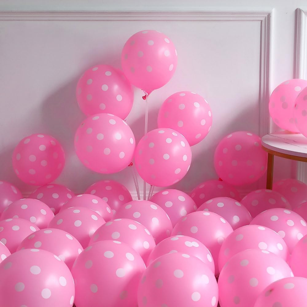 Pink Balloon Garland Arch Kit with Large Bow Balloons Pink Rose Polka Dot