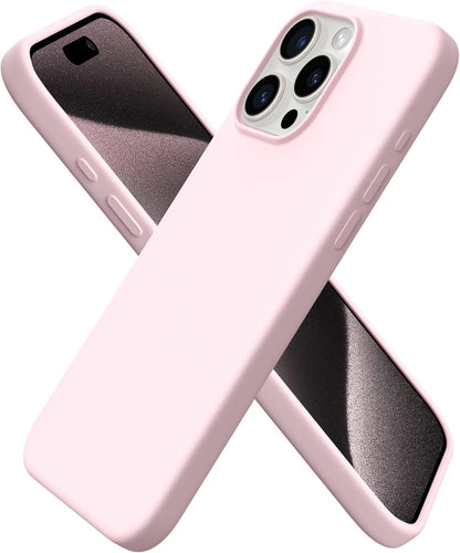 Compatible with iPhone 15 Pro Max Case 6.7", Slim Liquid Silicone 3 Layers Soft Gel Rubber Shockproof Protective Phone Case with Anti-Scratch Microfiber Lining-Chalk Pink