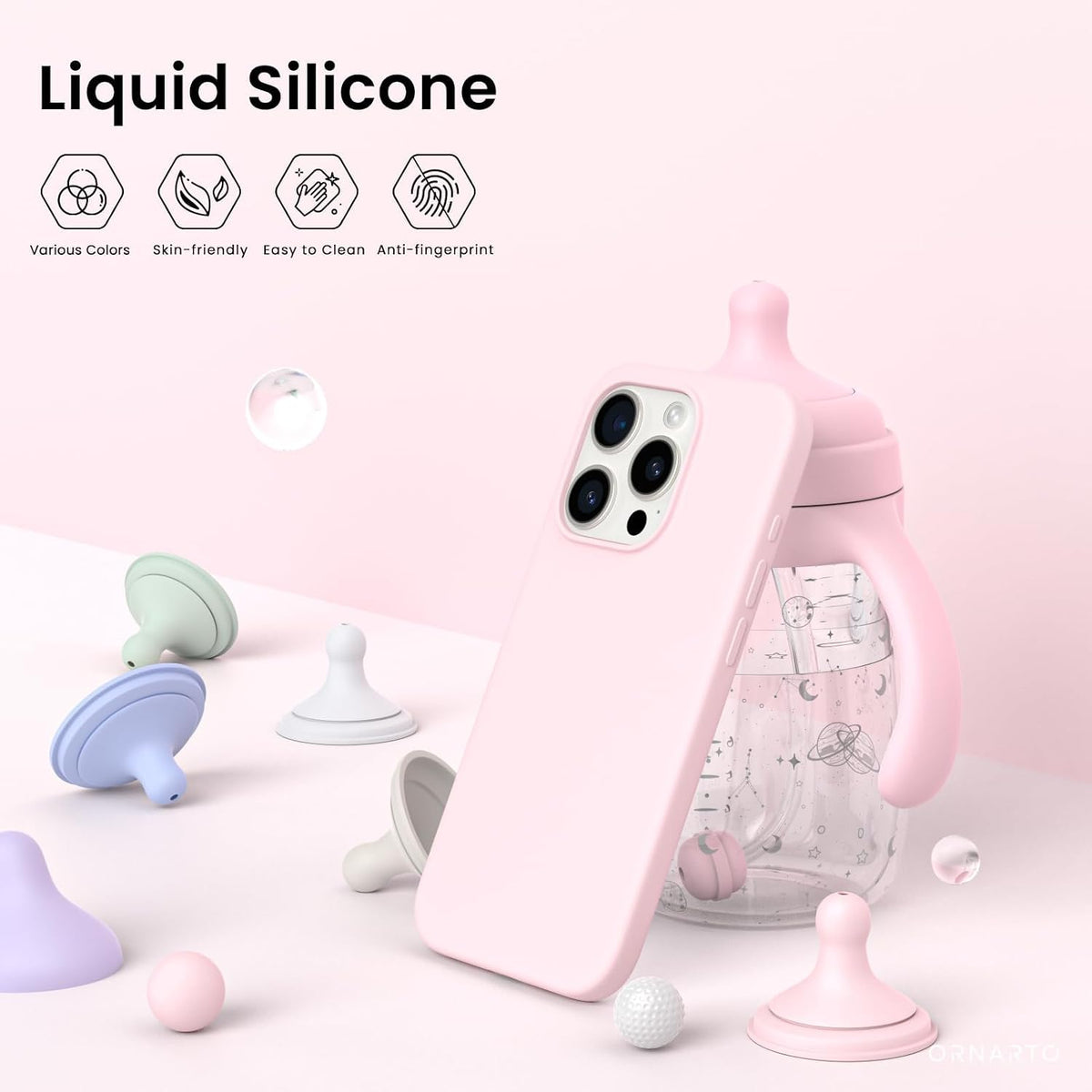 Compatible with iPhone 15 Pro Max Case 6.7", Slim Liquid Silicone 3 Layers Soft Gel Rubber Shockproof Protective Phone Case with Anti-Scratch Microfiber Lining-Chalk Pink