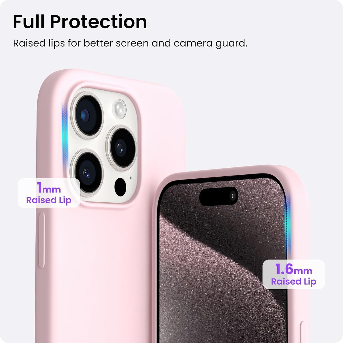 Compatible with iPhone 15 Pro Max Case 6.7", Slim Liquid Silicone 3 Layers Soft Gel Rubber Shockproof Protective Phone Case with Anti-Scratch Microfiber Lining-Chalk Pink