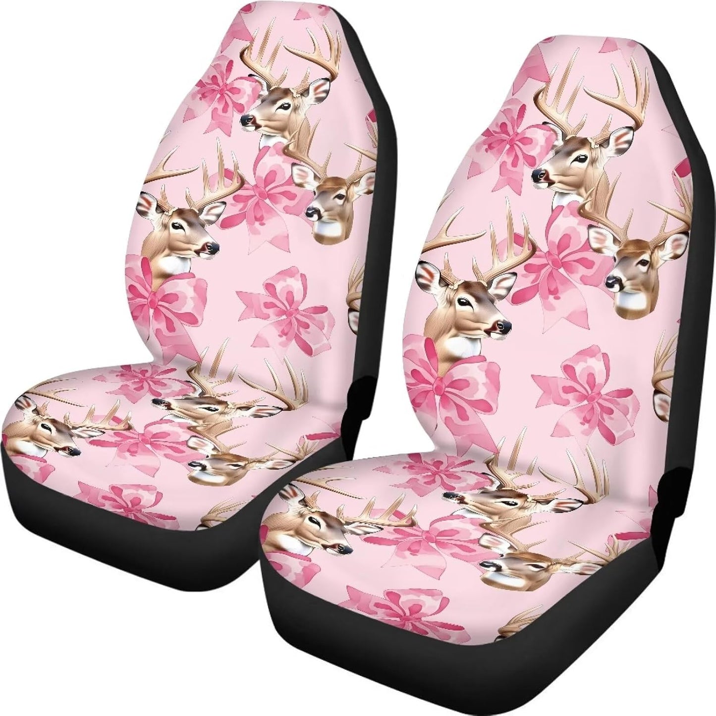 Deer with Pink Bow Print Car Seat Covers Front Seats Only