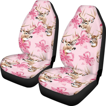 Deer with Pink Bow Print Car Seat Covers Front Seats Only