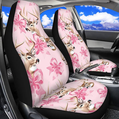 Deer with Pink Bow Print Car Seat Covers Front Seats Only