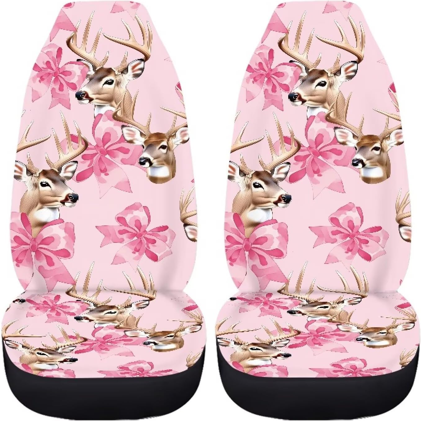 Deer with Pink Bow Print Car Seat Covers Front Seats Only