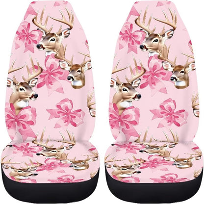 Deer with Pink Bow Print Car Seat Covers Front Seats Only