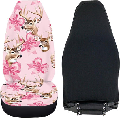 Deer with Pink Bow Print Car Seat Covers Front Seats Only