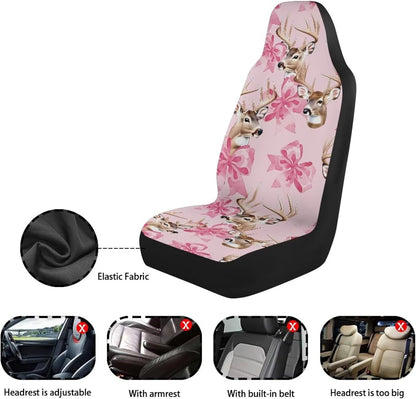 Deer with Pink Bow Print Car Seat Covers Front Seats Only