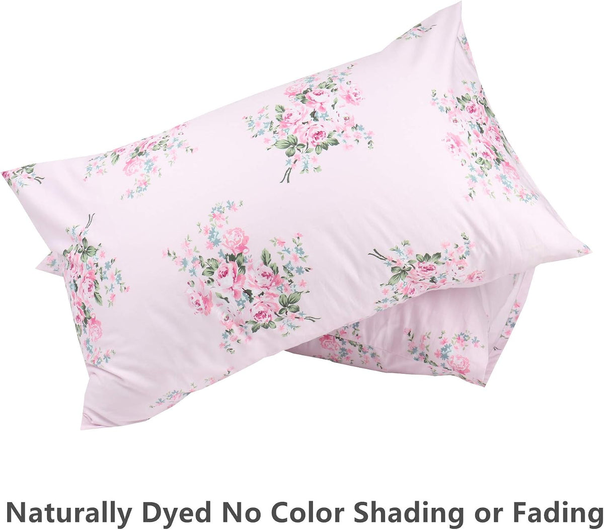 2 Pack Pink Floral Pillowcase Standard Size, 100% Cotton 600 Thread Count Pillow Covers, 20x30 Inches