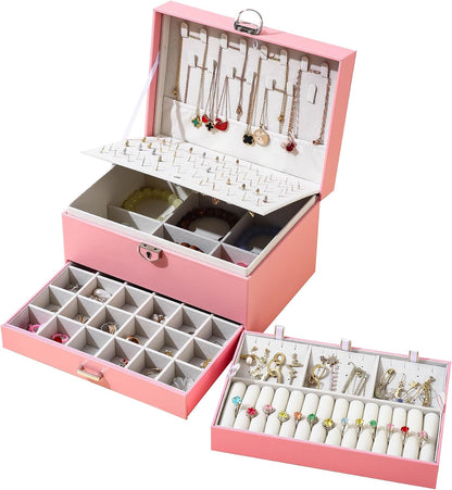 Large Jewelry Boxes For Women (Pink, 5 Layer)