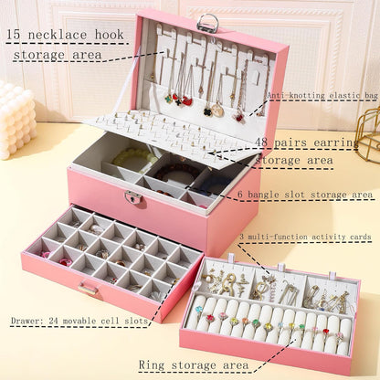 Large Jewelry Boxes For Women (Pink, 5 Layer)