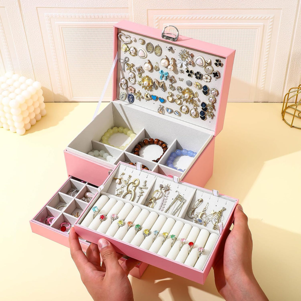 Large Jewelry Boxes For Women (Pink, 5 Layer)
