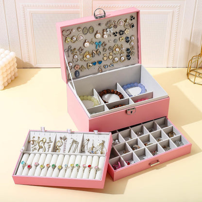 Large Jewelry Boxes For Women (Pink, 5 Layer)