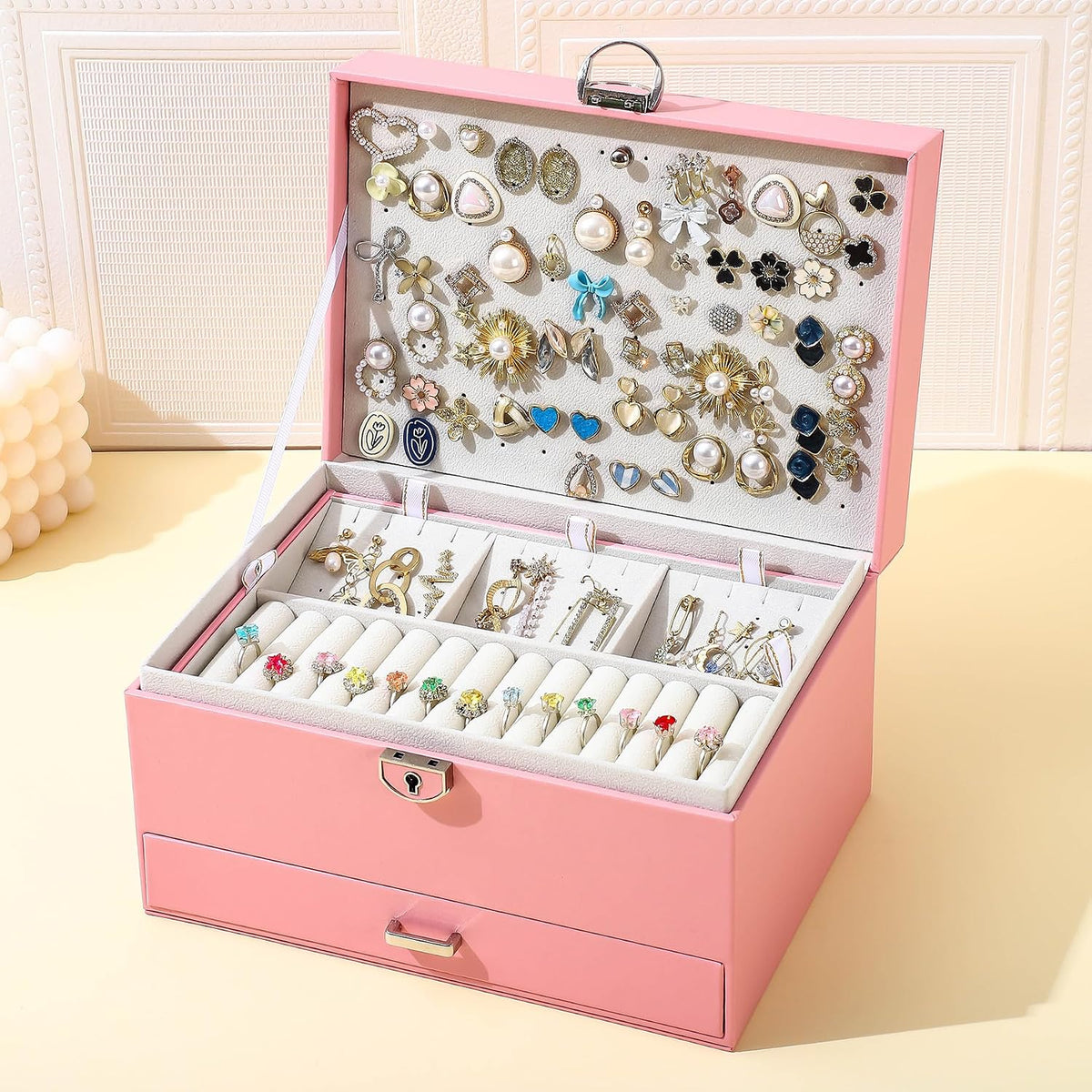 Large Jewelry Boxes For Women (Pink, 5 Layer)