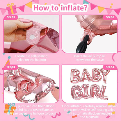 Girl Baby Shower Gender Reveal Party Supplies，Pink Baby Shower Decorations for Girl with Its a , Baby Girl Letter Pink Gold Confetti Balloons Paper，Tissue Paper Flower Pom Poms Party