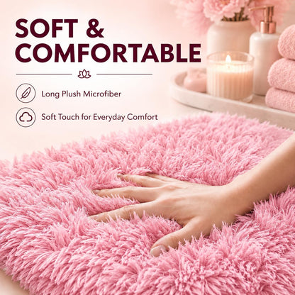 Shaggy Bathroom Rugs Sets 3Piece Bath Mat for Bathrom Non-Slip Bathrom Mats Water Absorbent Bath Rug Floor Mats Soft Washable Shower Rug with U-Shaped Contour Rug Toilet Lid Cover Light Pink